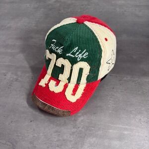 Asspizza‎ Hat F*** Life Red Green Corduroy 730 Austin Babbitt Distressed Patch